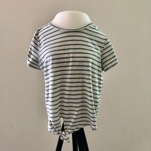 Green and Cream Striped Knotted T-Shirt